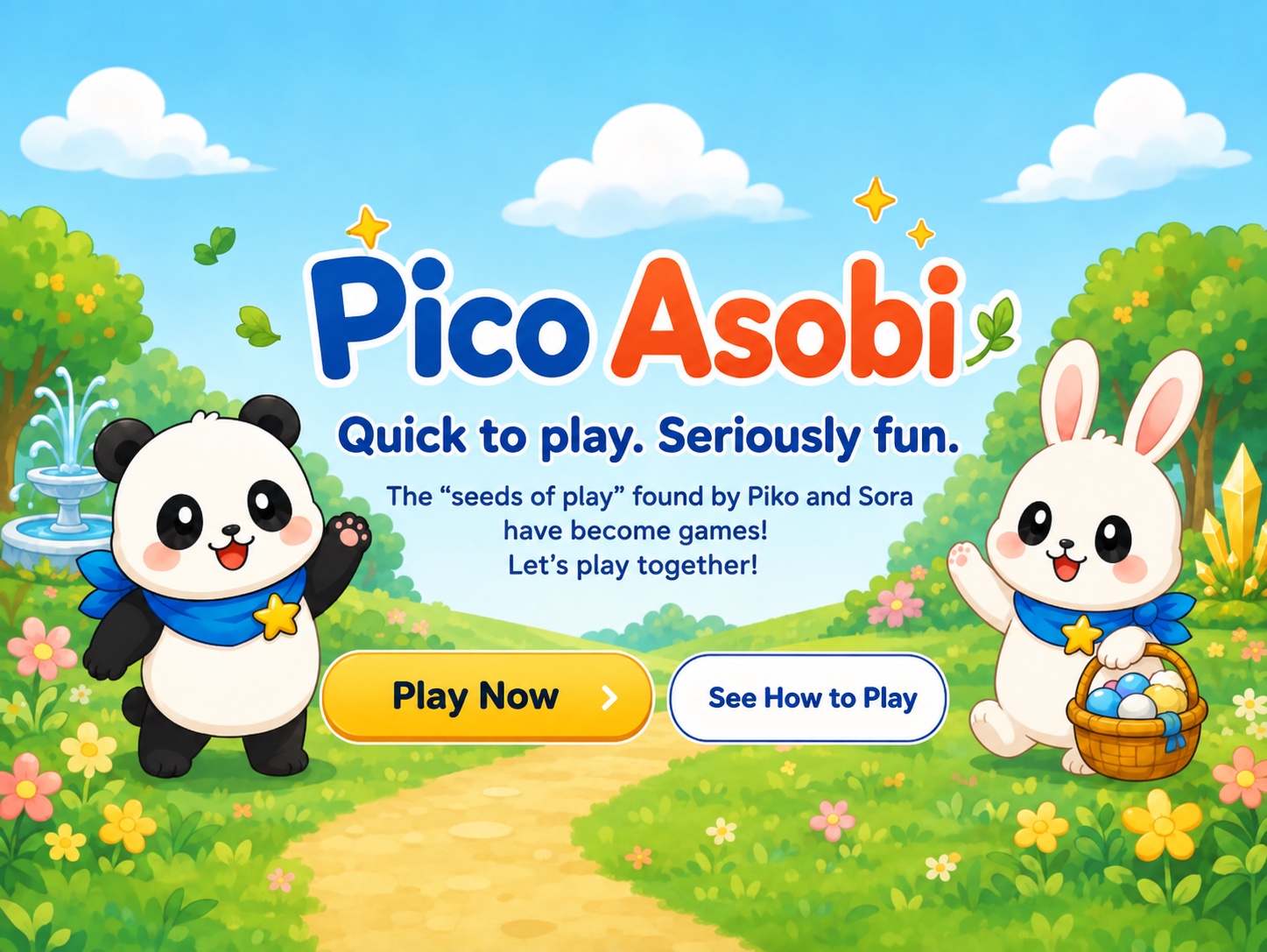 Pico and Sora invite you to play at Pico Asobi